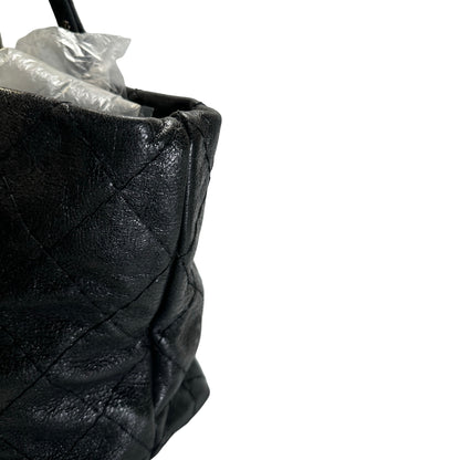 Used CHANEL Wrinkled Calfskin Hobo Shoulder Bag Black PHW