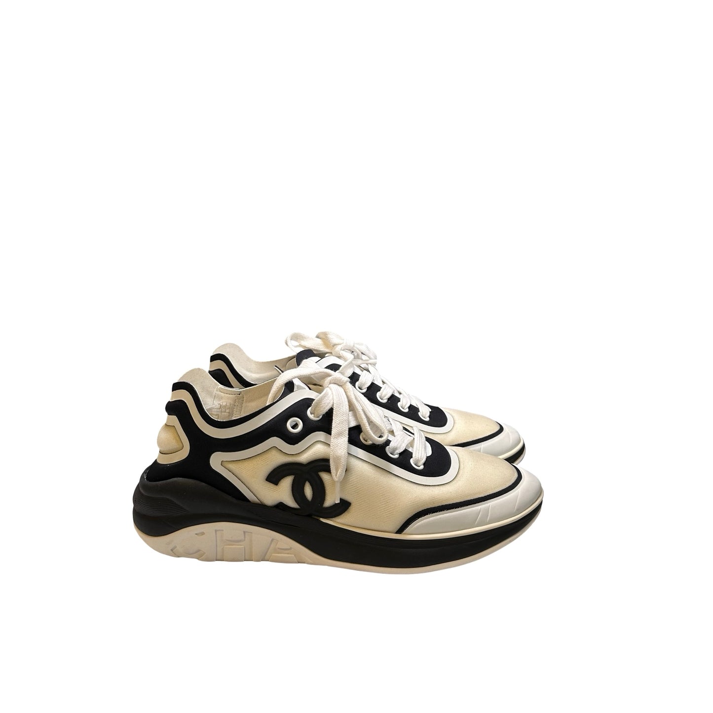 Used CHANEL PVC Sneakers Black White