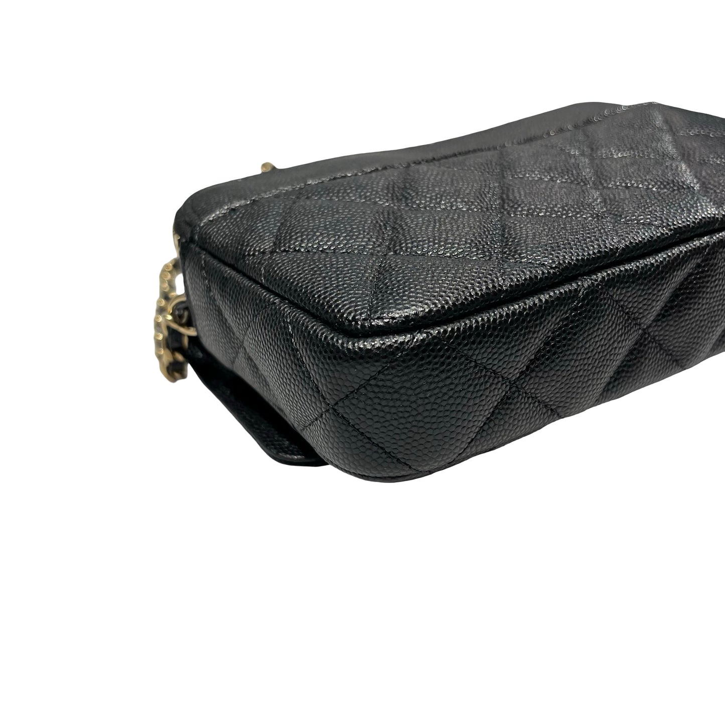 Used CHANEL Caviar Leather Chain Phone Case Cross Body Bag Black GHW