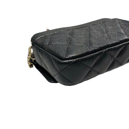 Used CHANEL Caviar Leather Chain Phone Case Cross Body Bag Black GHW