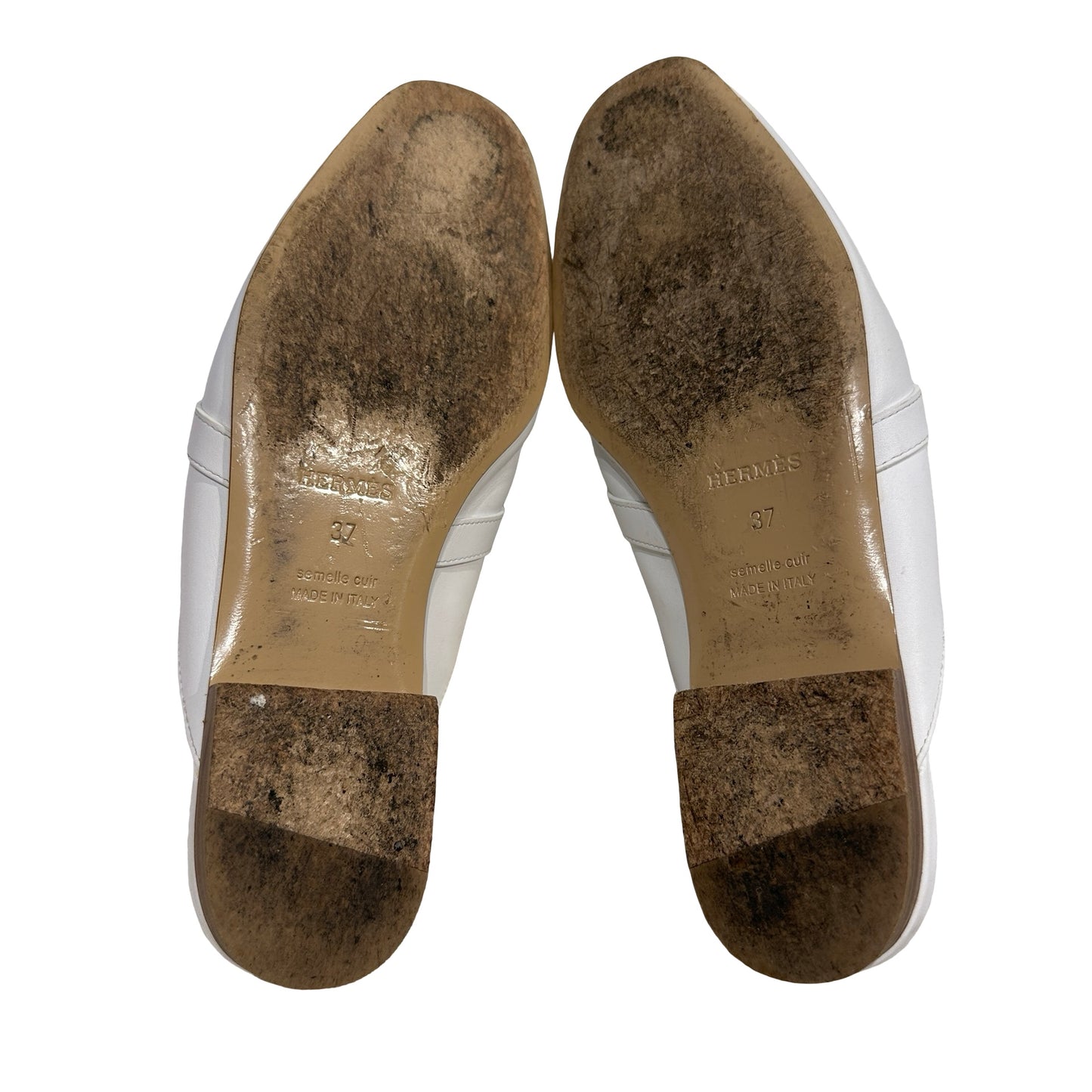 Used HERMES Leather Oz Mule Shoes White