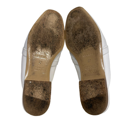 Used HERMES Leather Oz Mule Shoes White