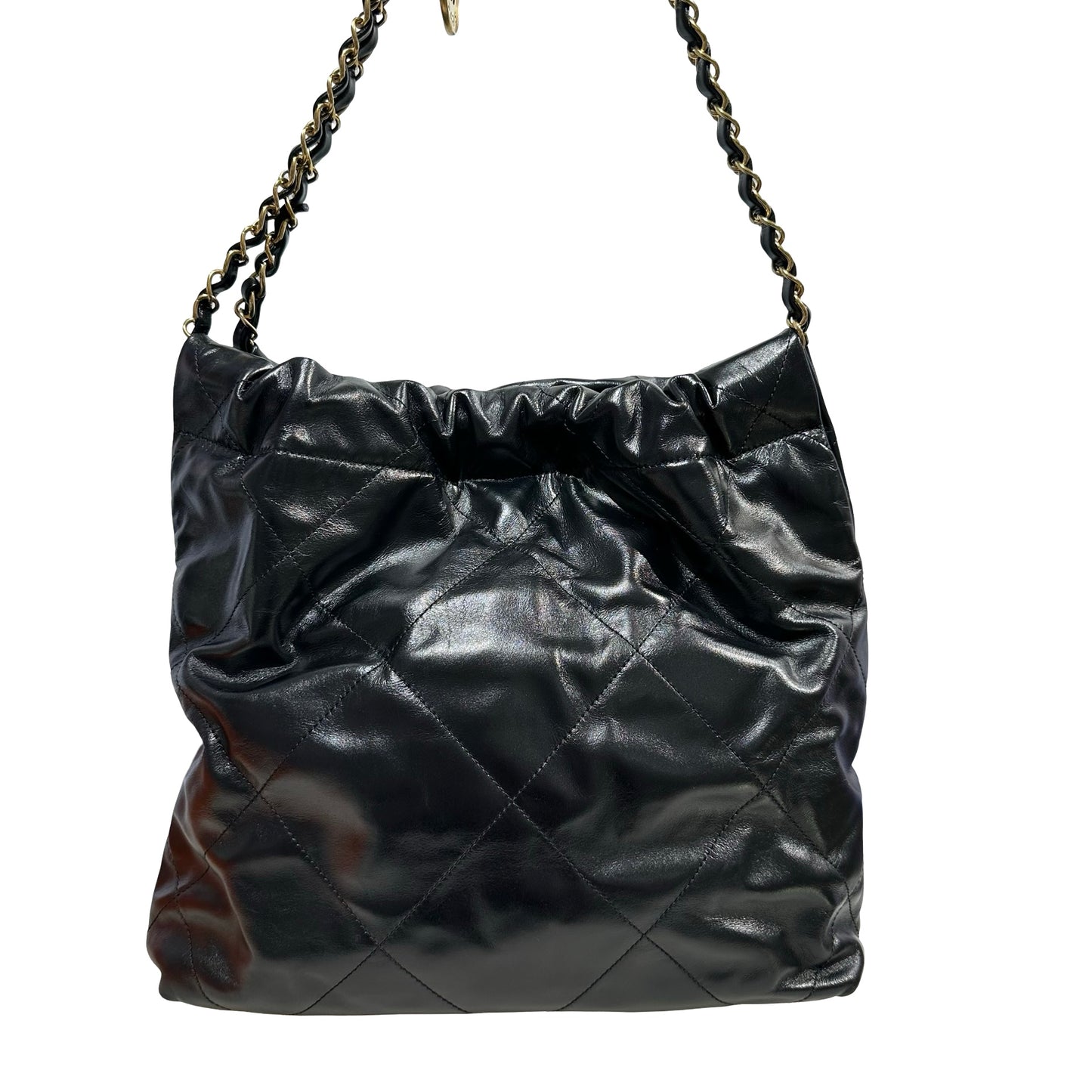 Used CHANEL Quilted Leather 22 Small Tote Bag Black Gold