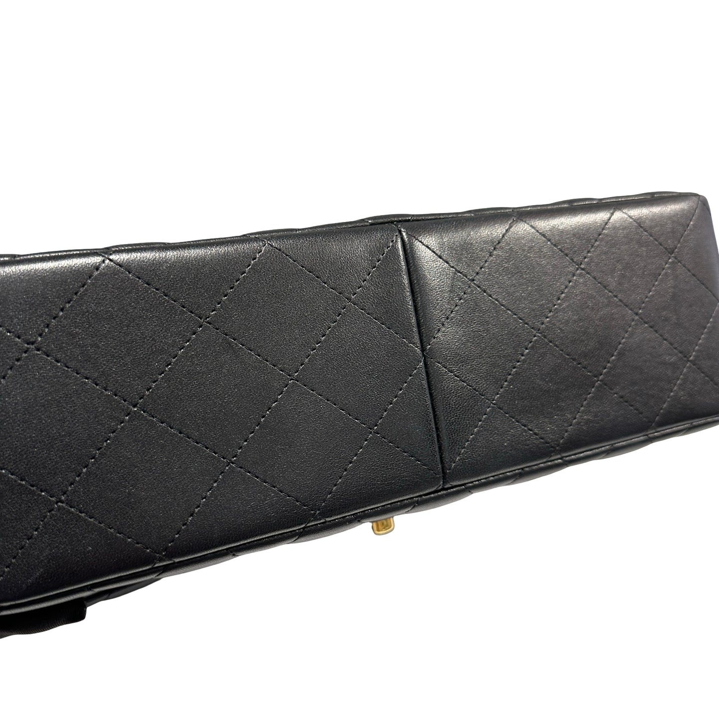 Used CHANEL Lambskin Quilted Jumbo Shoulder Bag Black Gold