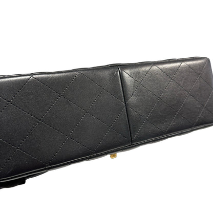 Used CHANEL Lambskin Quilted Jumbo Shoulder Bag Black Gold