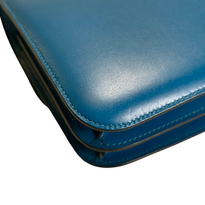 Used HERMES Epsom Leather Constance Shoulder Bag Blue Gold Hardware