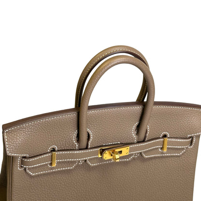 Used HERMES Togo Birkin 25 Handbag Etoupe Gold