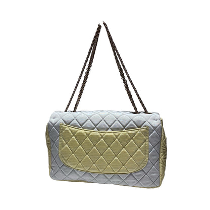 Used CHANEL Satin Reissue 2.55 Chain Shoulder Bag Grey Pink Yellow GHW