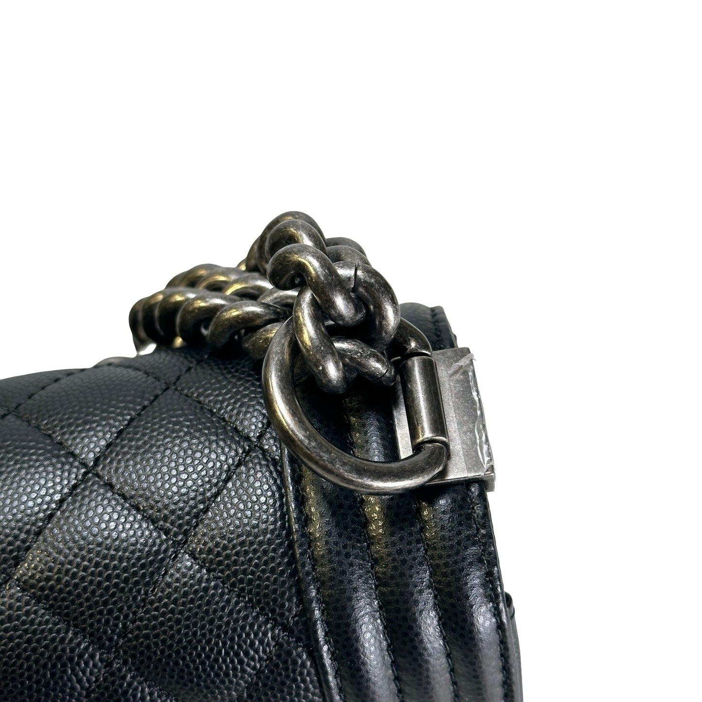 Used CHANEL Quilted Caviar Boy Chain Shoulder Bag Black