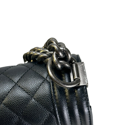 Used CHANEL Quilted Caviar Boy Chain Shoulder Bag Black