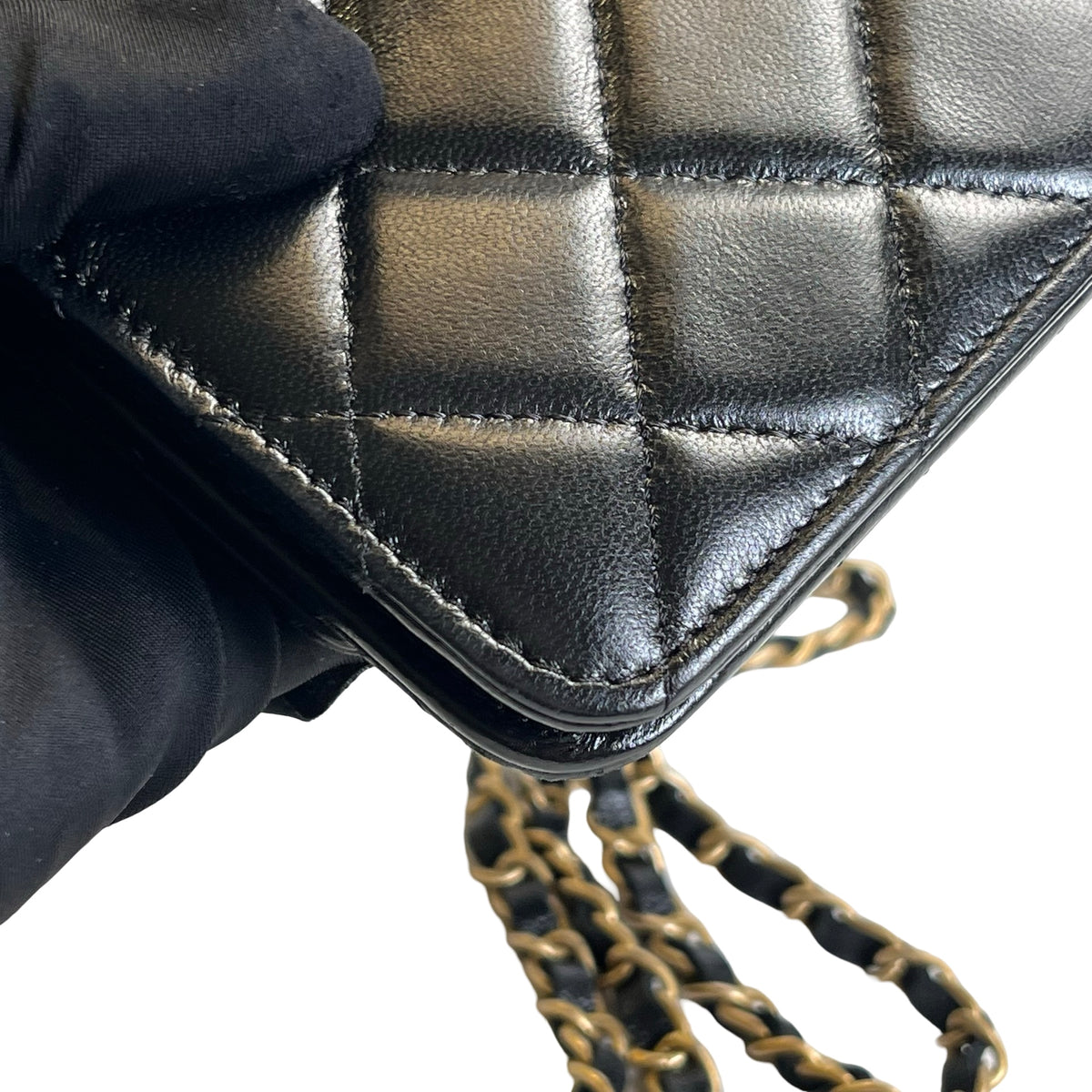 Used CHANEL Matelasse Quilted Lambskin Wallet On Chain Wallet on chain Black Gold
