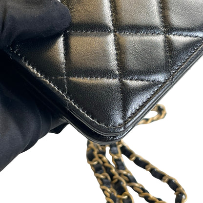 Used CHANEL Matelasse Quilted Lambskin Wallet On Chain Wallet on chain Black Gold