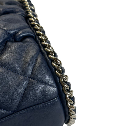 Used CHANEL Quilted Leather Quilted Shoulder Bag Chain Shoulder Bag Navy Blue Silver Hardware