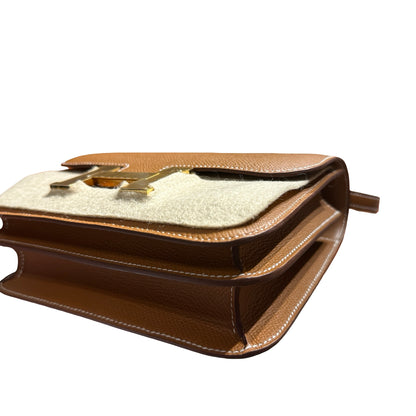 Brand New HERMES Epsom Felt Constance Crossbody Bag Brown Beige Gold Hardware