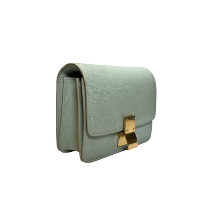 CELINE Epi Leather Classic Box Shoulder Bag Light Green GHW