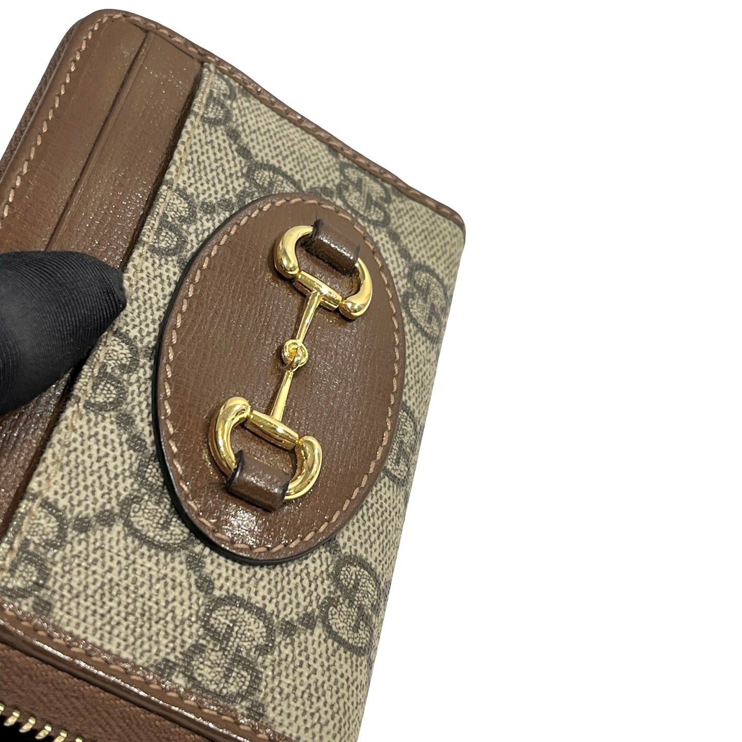 Used GUCCI GG supreme canvas Leather Gucci Horsebit 1955 ZIp around Wallet Coin Purse Brown