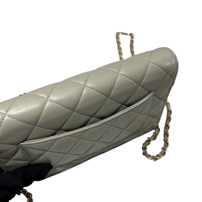 Used CHANEL Lambskin WOC Cross Body Bag Gray GHW