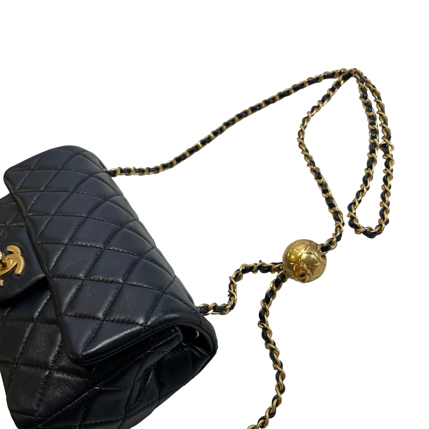 Used CHANEL Quilted Lambskin Classic Flap Chain shoulder bag Navy Blue