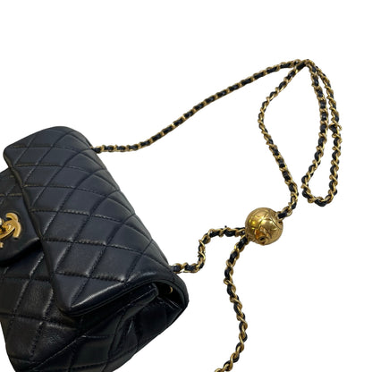 Used CHANEL Quilted Lambskin Classic Flap Chain shoulder bag Navy Blue