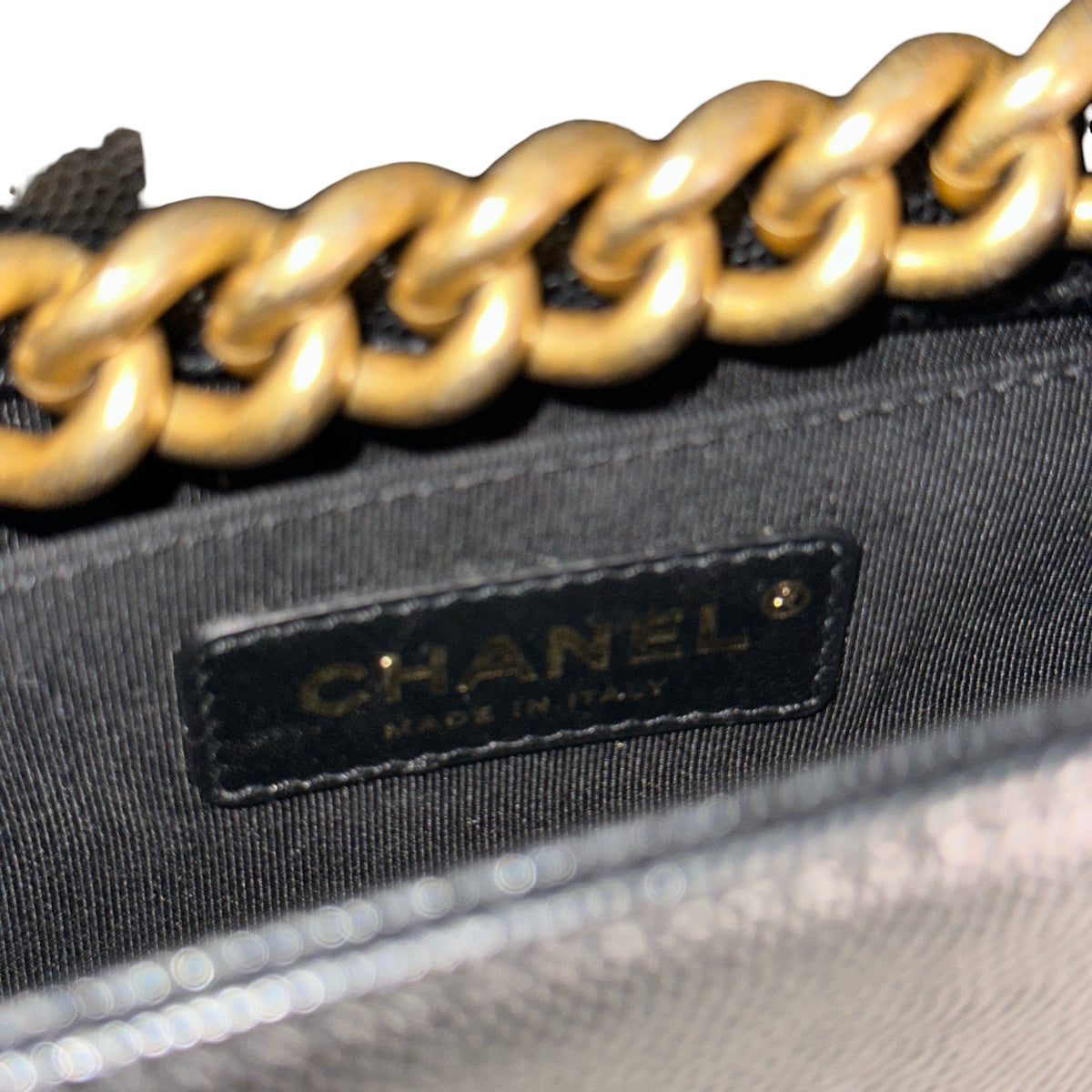 Used CHANEL Quilted Caviar Boy 20 Shoulder Bag Black Gold