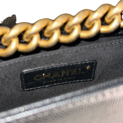 Used CHANEL Quilted Caviar Boy 20 Shoulder Bag Black Gold