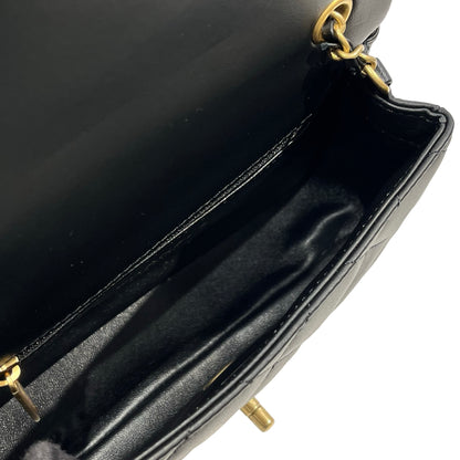 Used CHANEL Quilted Lambskin Mini Flap Bag Chain Shoulder Bag Black GHW