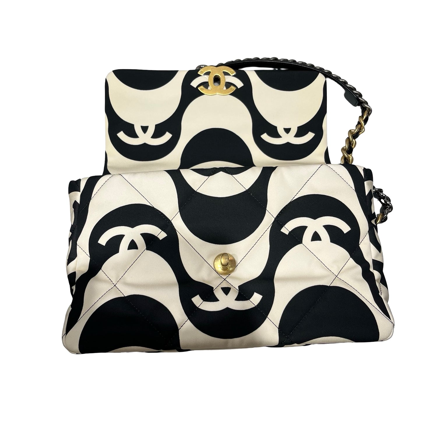 CHANEL 19 Medium Shoulder Bag Black GHW White