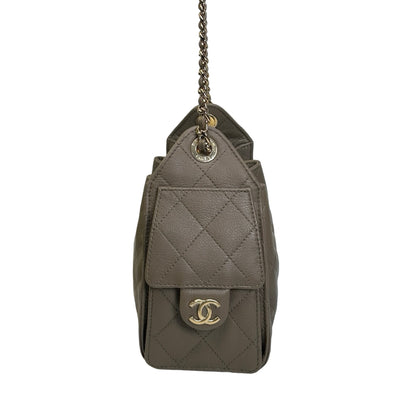 Used CHANEL Quilted Calfskin Mini 25 Bag Shoulder Bag Dark Khaki GHW