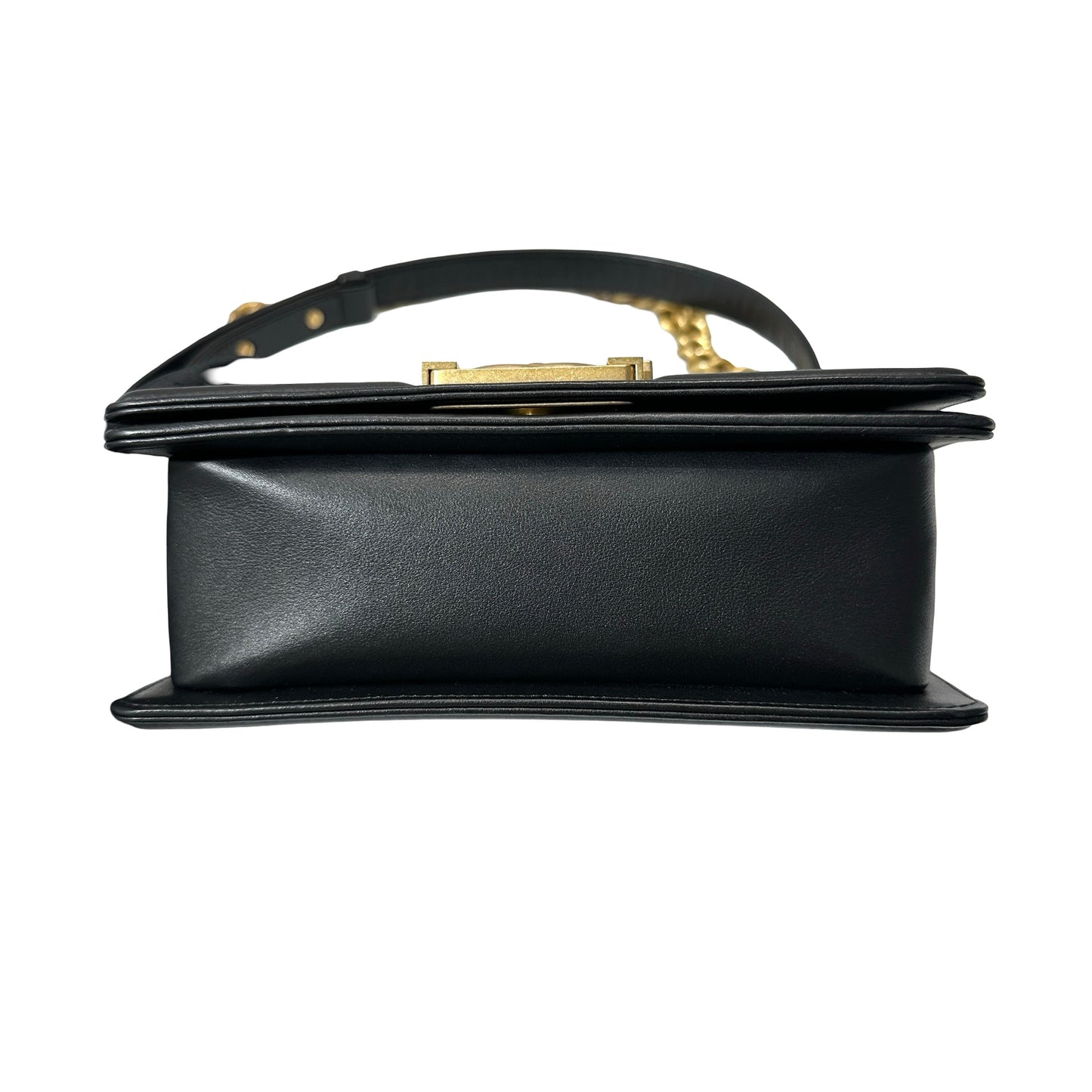 Used CHANEL Lambskin Leather Boy 20cm Shoulder Bag Black GHW
