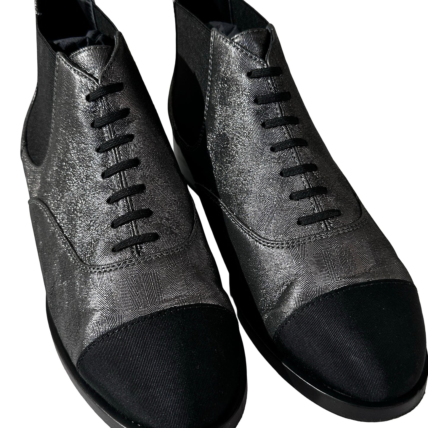 Used CHANEL Short Boots Shoes Silver Black Shoes