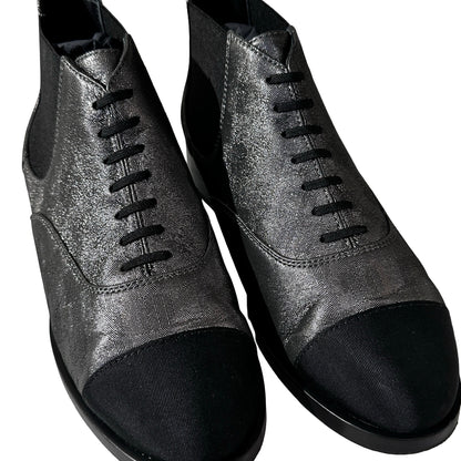 Used CHANEL Short Boots Shoes Silver Black Shoes