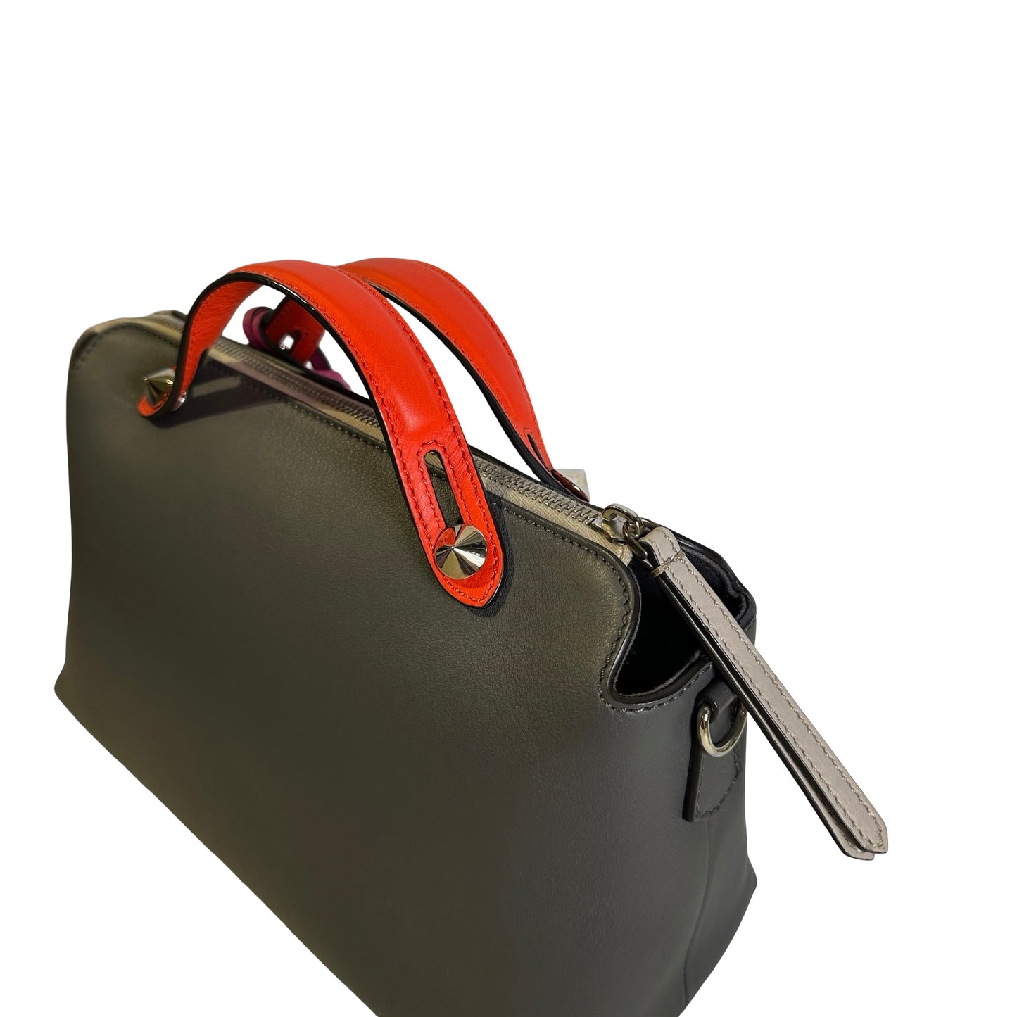 Used FENDI Leather By The Way Handbag Grey Orange Pink