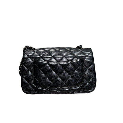 Used Chanel Calfskin Leather MINI FLAP 20 CM Shoulder Bag Black PHW
