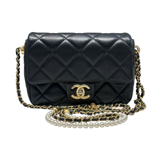 Used CHANEL Mini Flap 17cm Chain Shoulder Bag Black GHW
