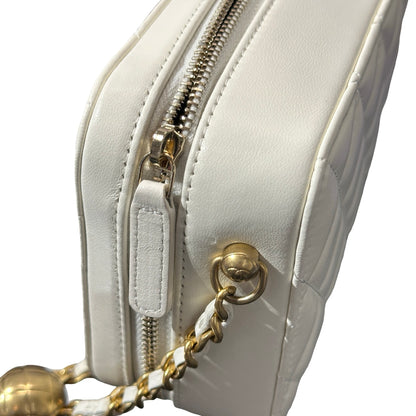 Used CHANEL Lambskin Leather Cross Body Bag GHW White