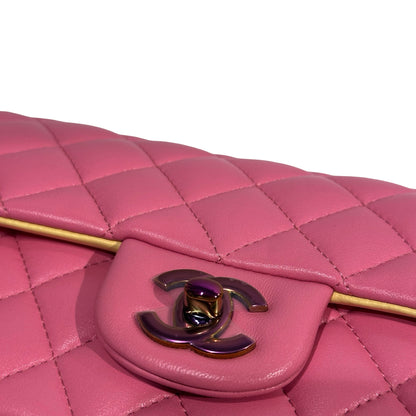 Used CHANEL Matelasse Lambskin Flap Bag Chain Shoulder Bag Pink