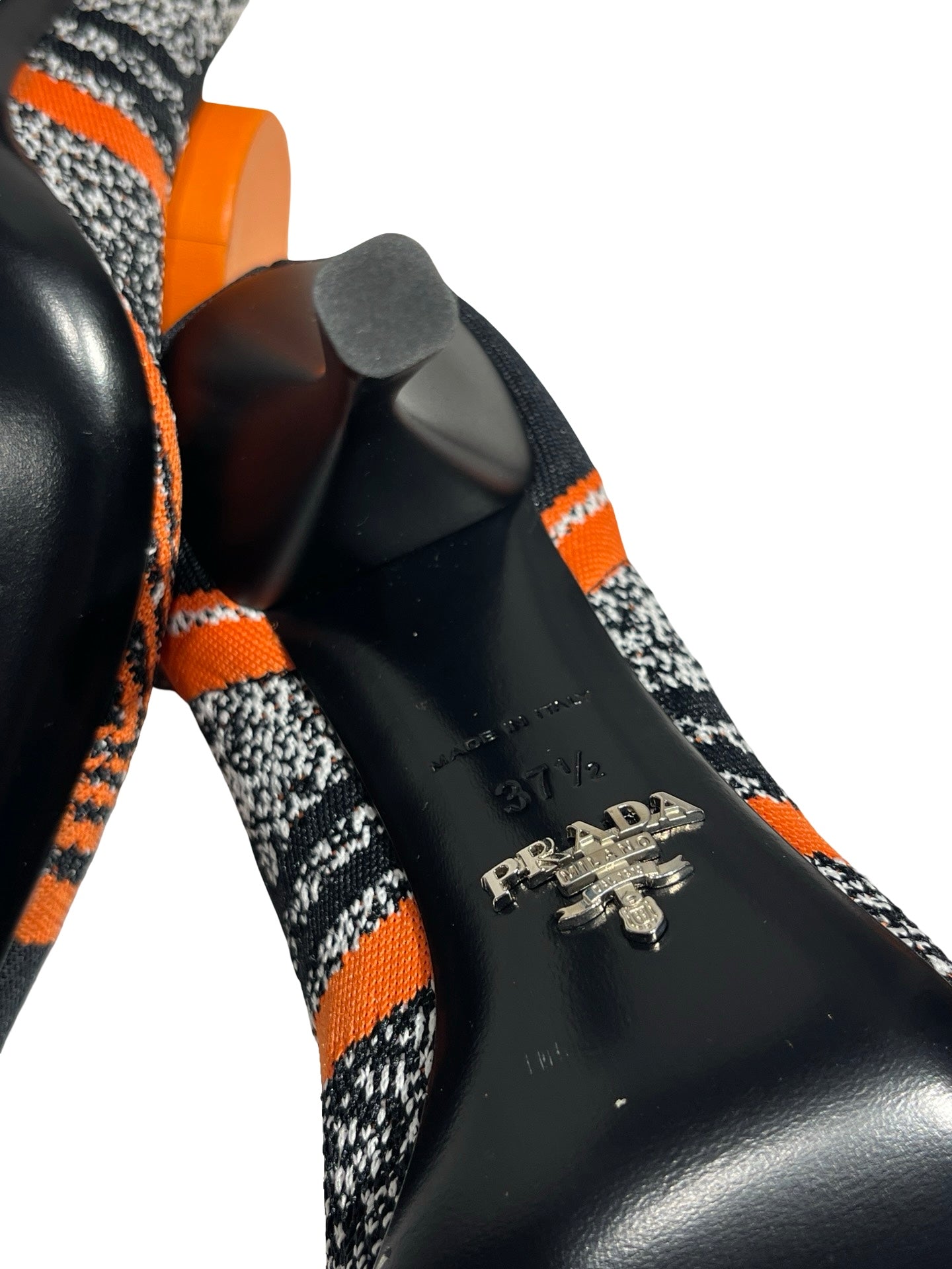 Used PRADA Fabric High Heels Shoes Black Orange