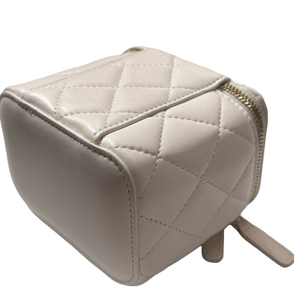 Used CHANEL Lambskin Leather Vanity Case with Gold Ball Cross Body Bag White GHW