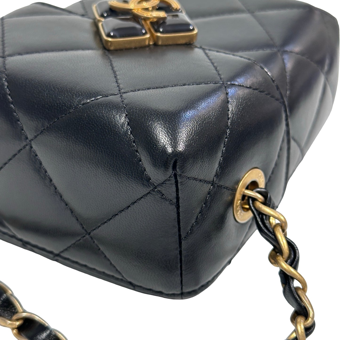 Used CHANEL Quilted Lambskin Plexi Box Bag Shoulder Bag Black Gold