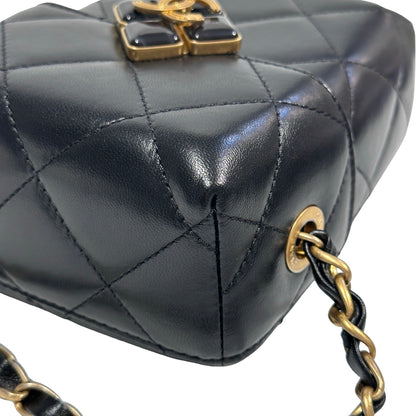 Used CHANEL Quilted Lambskin Plexi Box Bag Shoulder Bag Black Gold