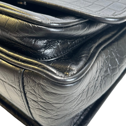 Used SAINT LAURENT Crocodile Embossed Leather Shoulder Bag Black