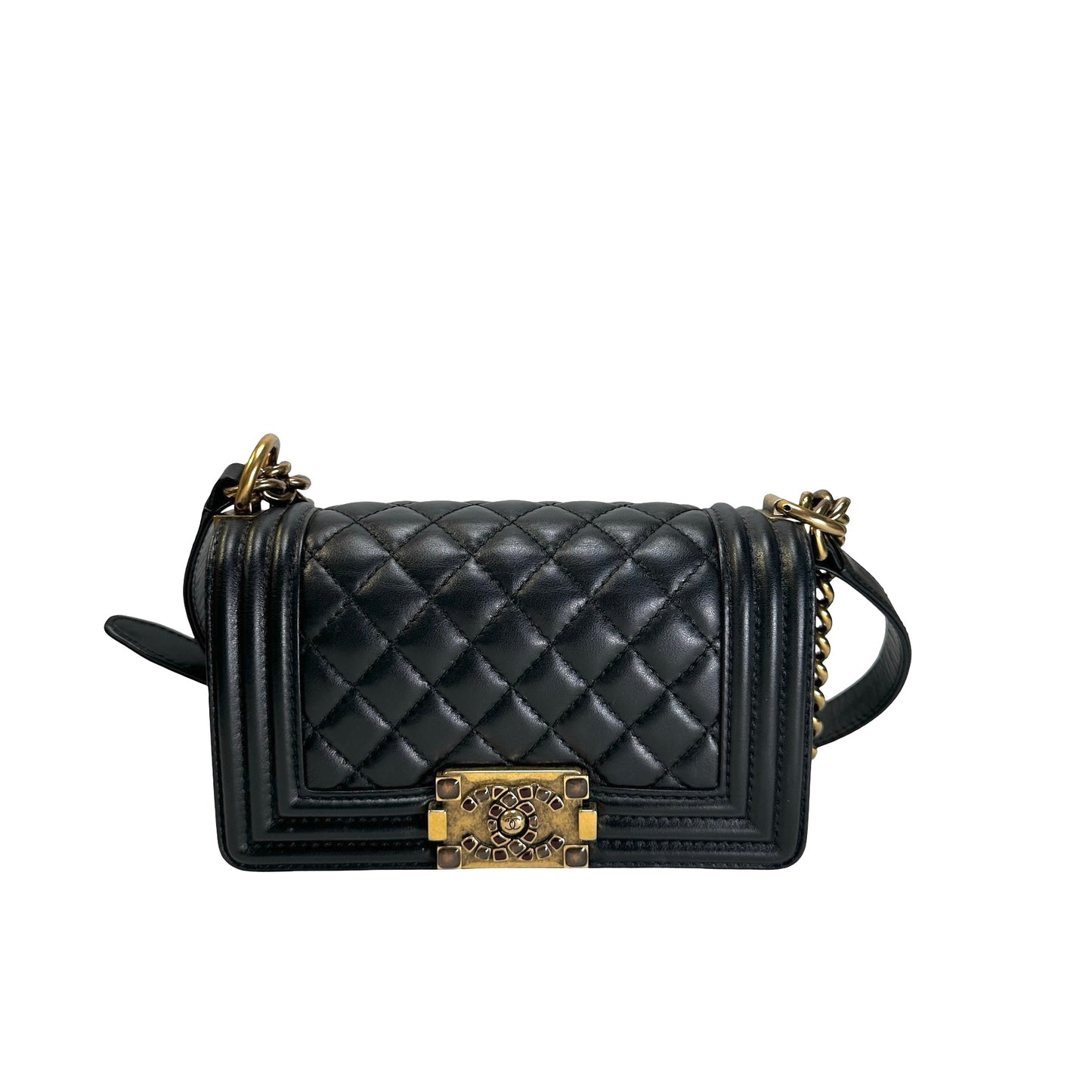 Used CHANEL Lambskin Boy 20 Shoulder Bag Black GHW