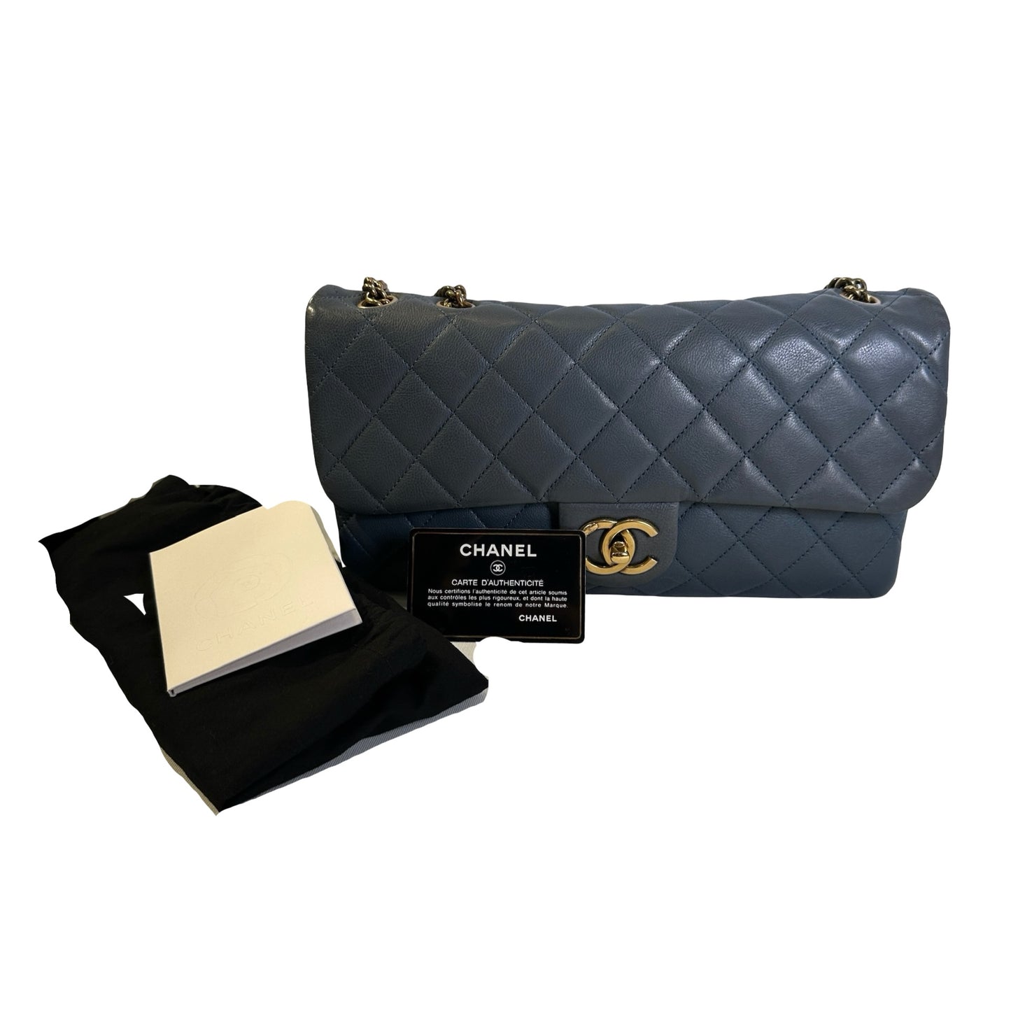 Used CHANEL Quilted Caviar Classic Flap Chain Shoulder Bag Grey Gold
