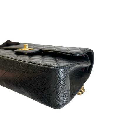 Used CHANEL Quilted Caviar Classic Flap Shoulder Bag Black Gold