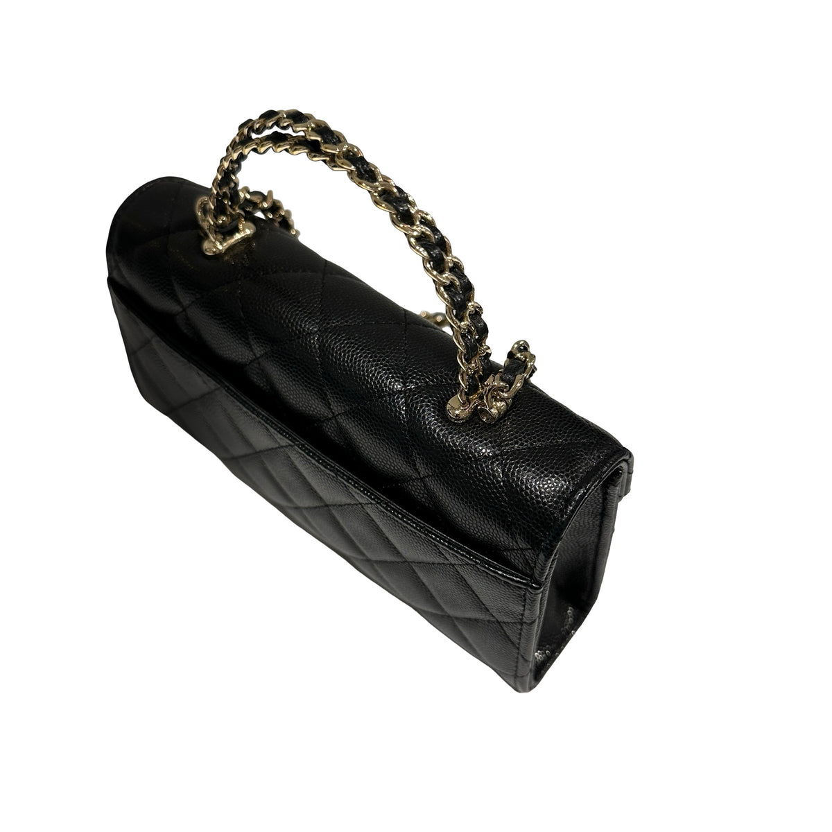 Used CHANEL Quilted Caviar Handle Classic Flap Handbag Black Gold