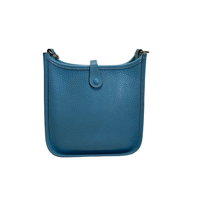 Used HERMES Clemence Mini Evelyne Cross body bag Blue，PHW