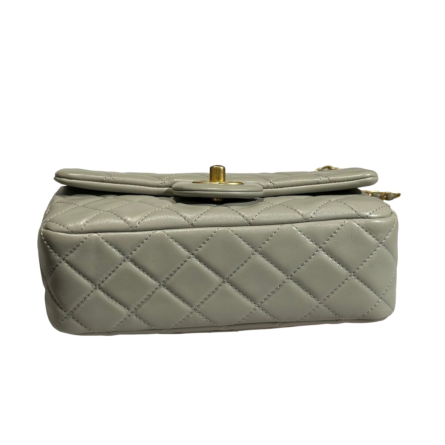Used CHANEL Lambskin Leather Classic Flap with Gold Ball Chain Shoulder Bag Grey GHW