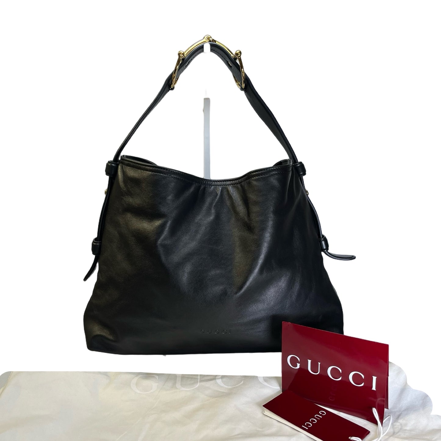 Used GUCCI Solid Medium Shoulder Shoulder Bag Black GHW