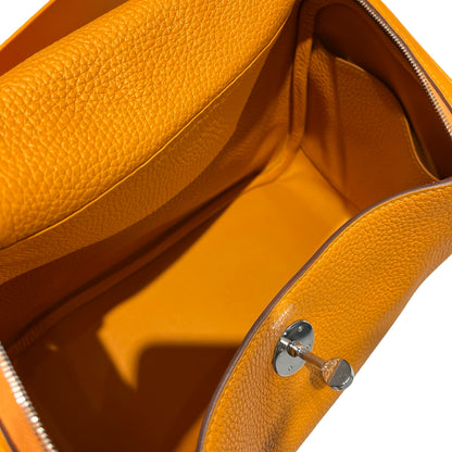 Used HERMÈS Clemence leather Lindy 26 Cross Body Bag PHW Orange (93)