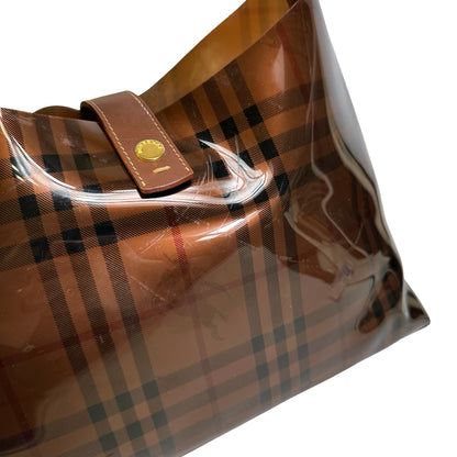 Used BURBERRY Check PVC Tote Handbag Brown